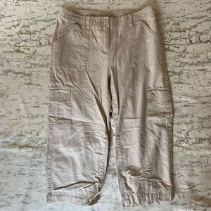 Liz Claiborne Linen Cargo Crop Pants Y2K 90s oatmeal